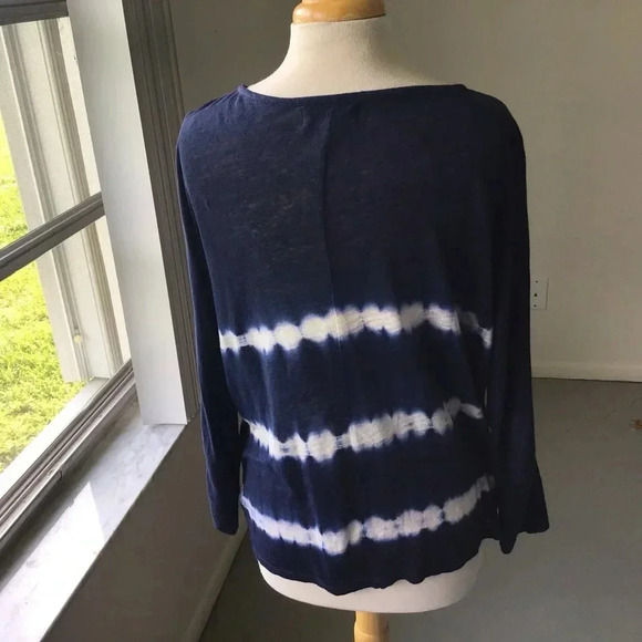 Velvet Amber 100% linen slub navy tie dye dolman long sleeve top Size S - Picture 5 of 9